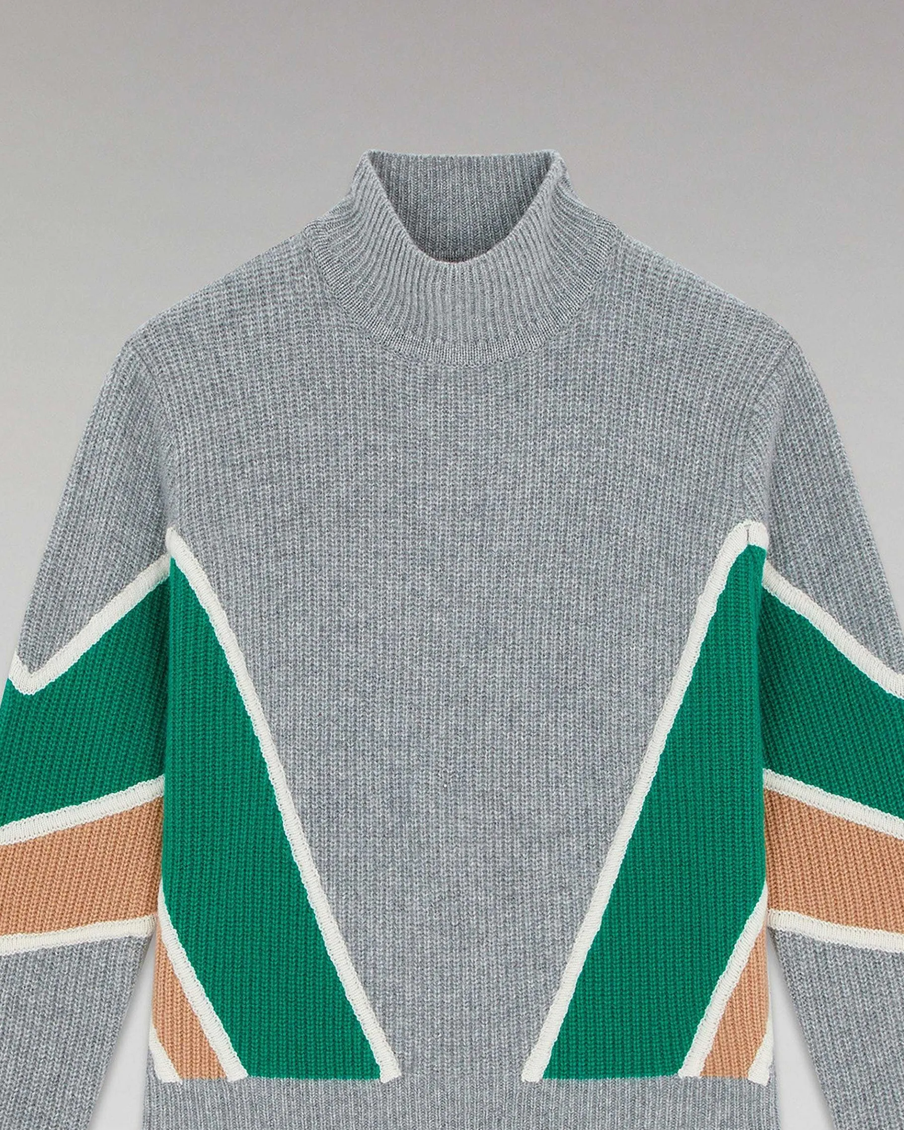 Hot FROM FUTURE Pull Col Montant Bandes Tricolores Gris Chine Fonce