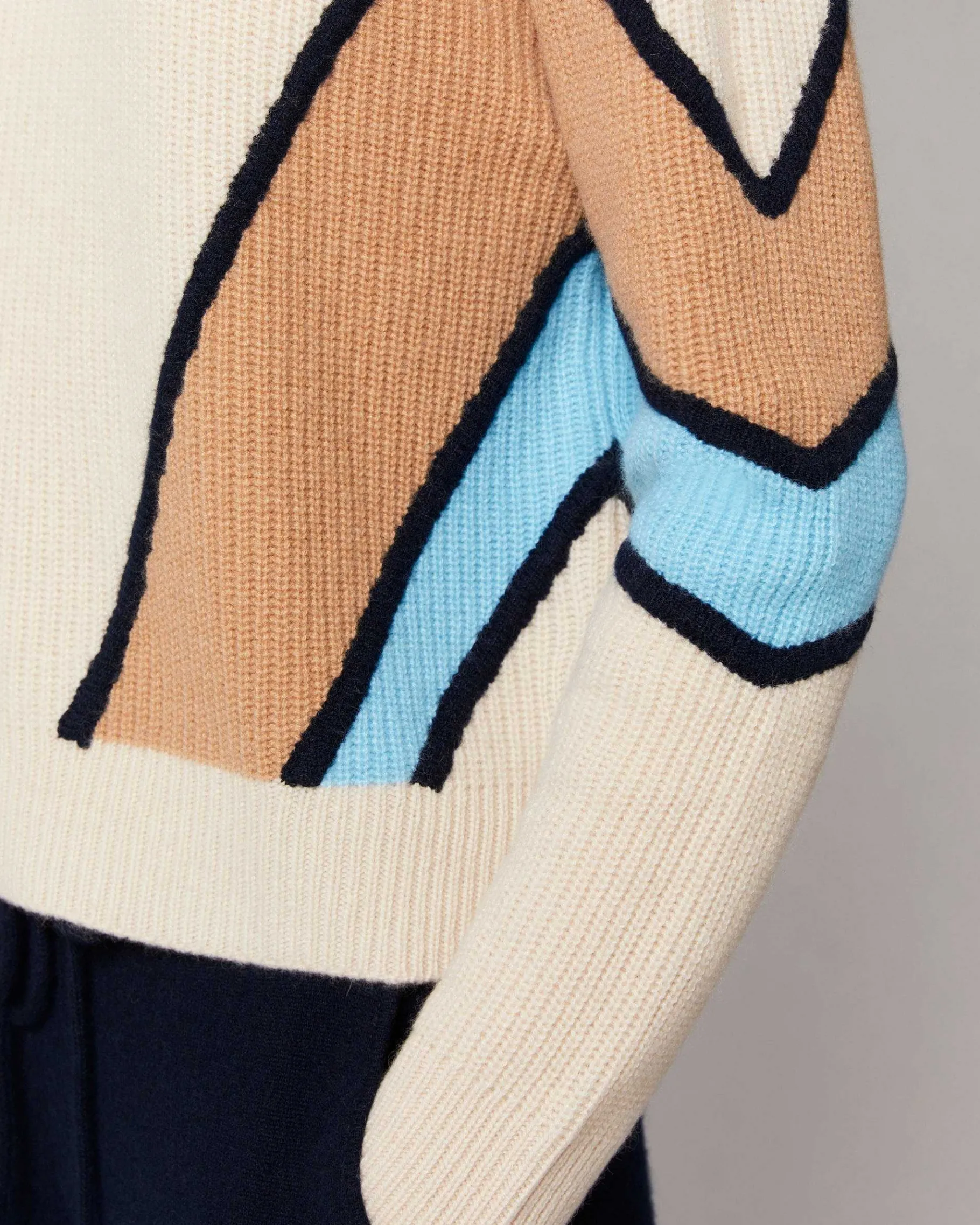 Hot FROM FUTURE Pull Col Montant Bandes Tricolores Gris Chine Fonce
