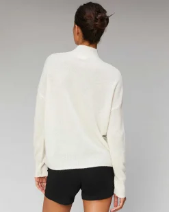 Outlet FROM FUTURE Pull Col Montant Coeur Leger Ecru