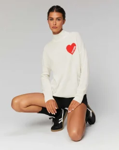 Outlet FROM FUTURE Pull Col Montant Coeur Leger Ecru