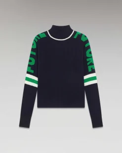 Sale FROM FUTURE Pull Col Montant Future Contraste Leger Navy