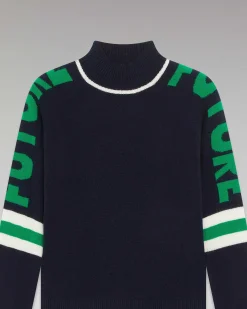 Sale FROM FUTURE Pull Col Montant Future Contraste Leger Navy