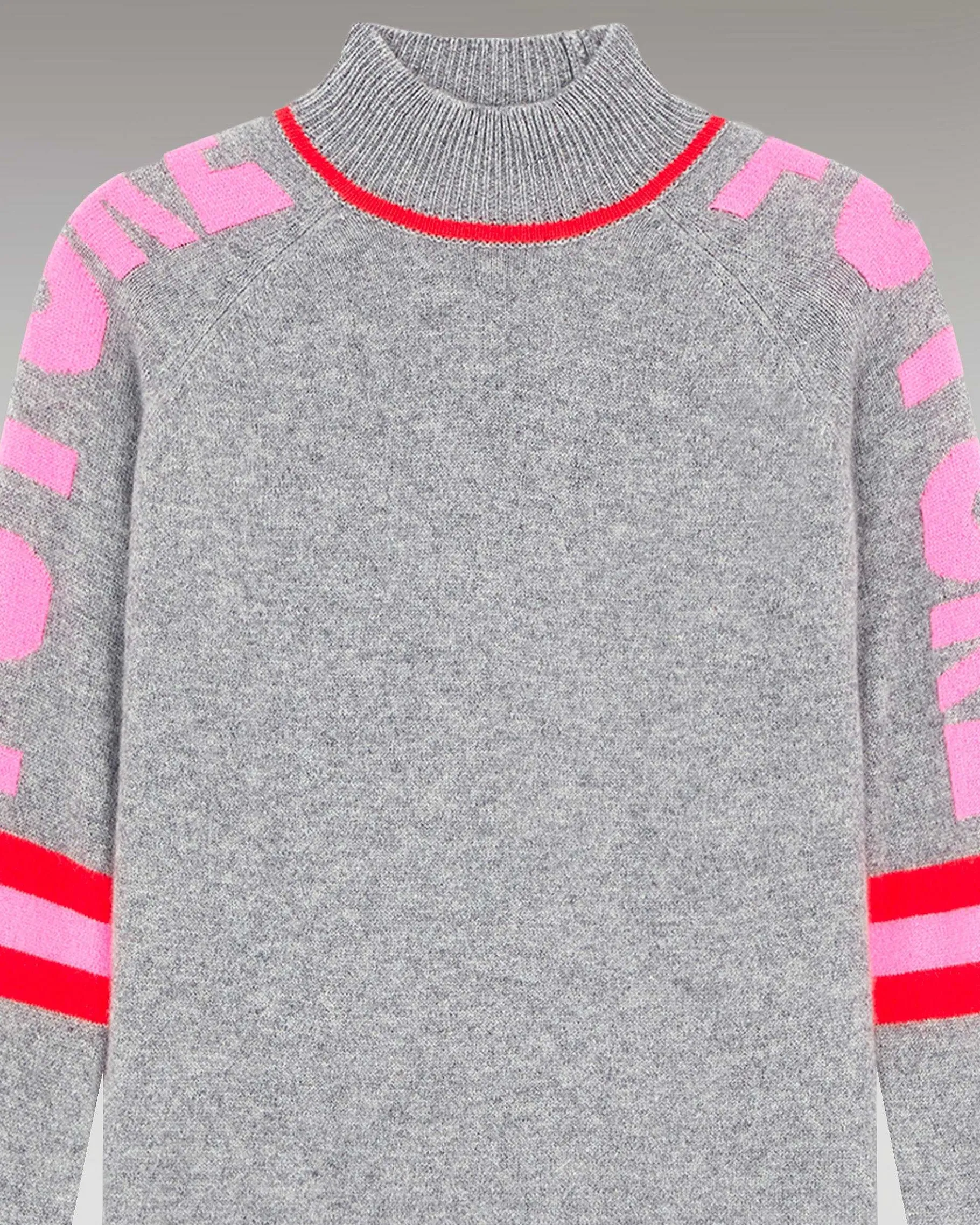 Outlet FROM FUTURE Pull Col Montant Future Contraste Leger Gris Chine Fonce