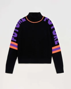 Hot FROM FUTURE Pull Col Montant Future Contraste Leger Noir