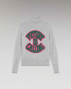 Hot FROM FUTURE Pull Col Montant Future Is Calling Leger Gris Chine Fonce