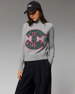 Hot FROM FUTURE Pull Col Montant Future Is Calling Leger Gris Chine Fonce