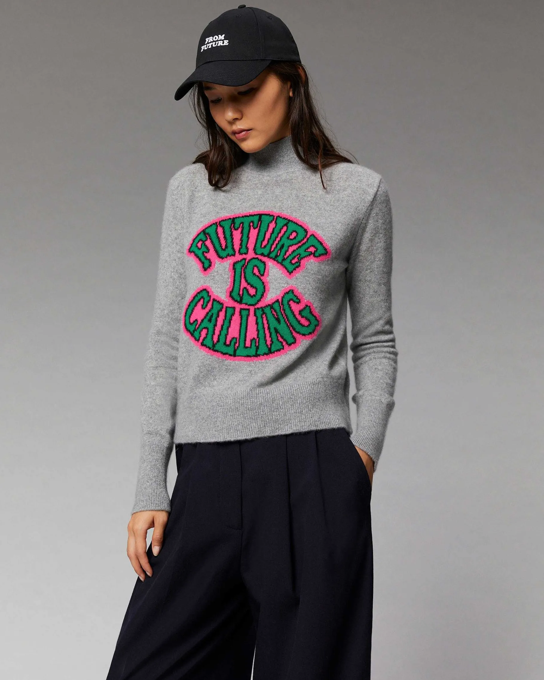 Hot FROM FUTURE Pull Col Montant Future Is Calling Leger Gris Chine Fonce