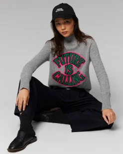Hot FROM FUTURE Pull Col Montant Future Is Calling Leger Gris Chine Fonce