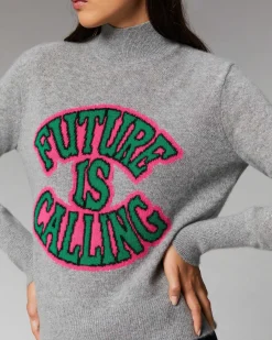 Hot FROM FUTURE Pull Col Montant Future Is Calling Leger Gris Chine Fonce