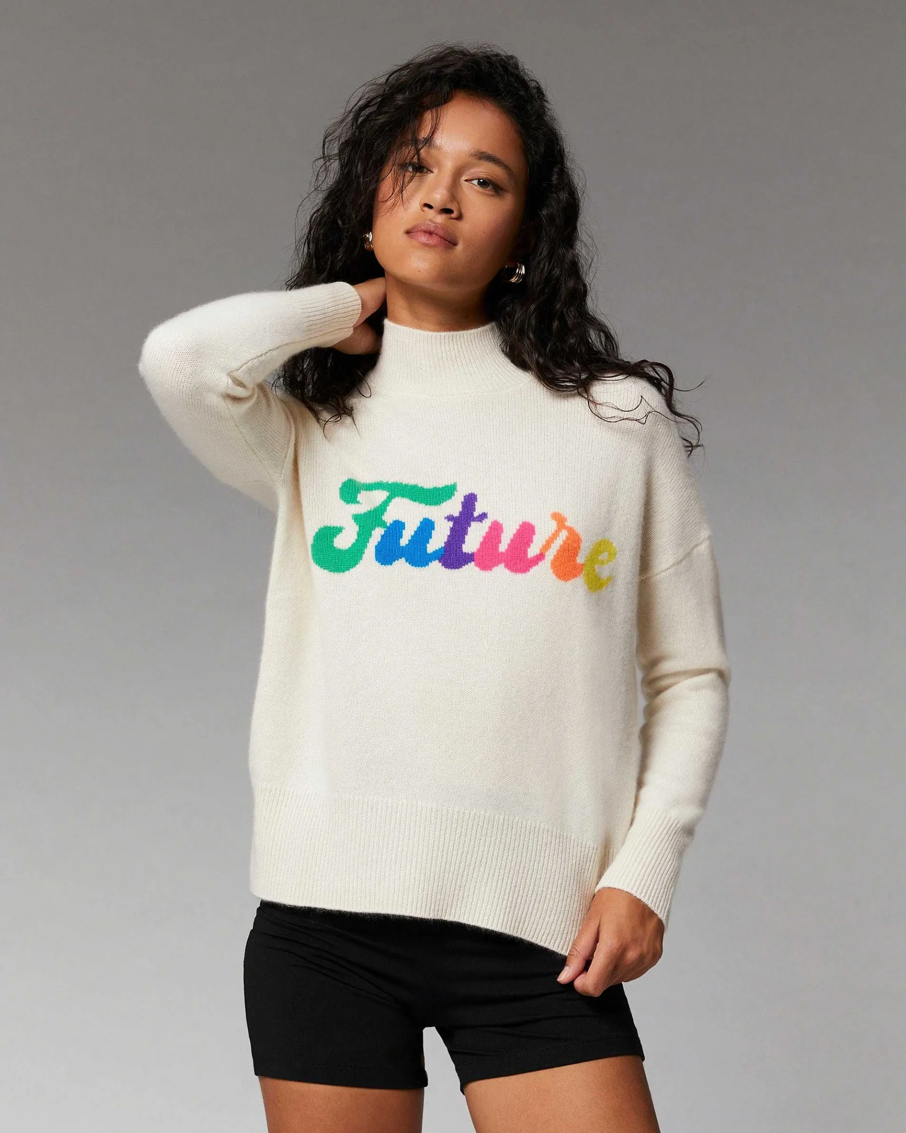 Discount FROM FUTURE Pull Col Montant Future Multico Ecru