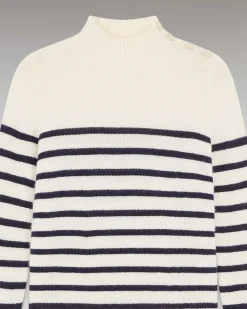 Clearance FROM FUTURE Pull Col Montant Mariniere A Boutons Ecru