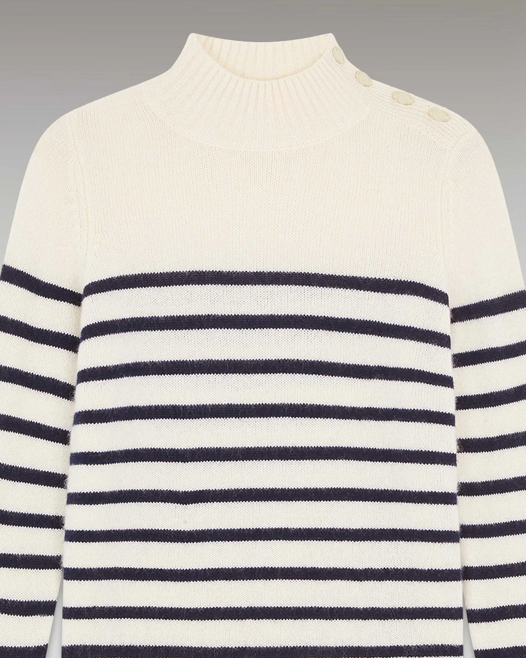 Clearance FROM FUTURE Pull Col Montant Mariniere A Boutons Ecru