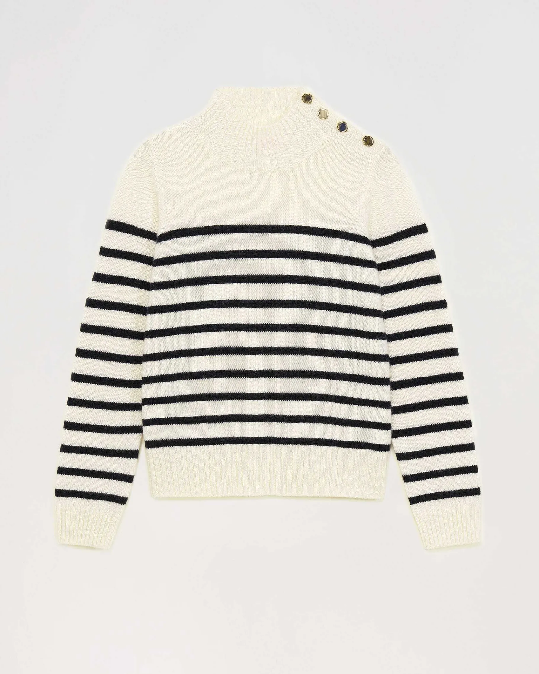 Best FROM FUTURE Pull Col Montant Mariniere A Boutons Ecru