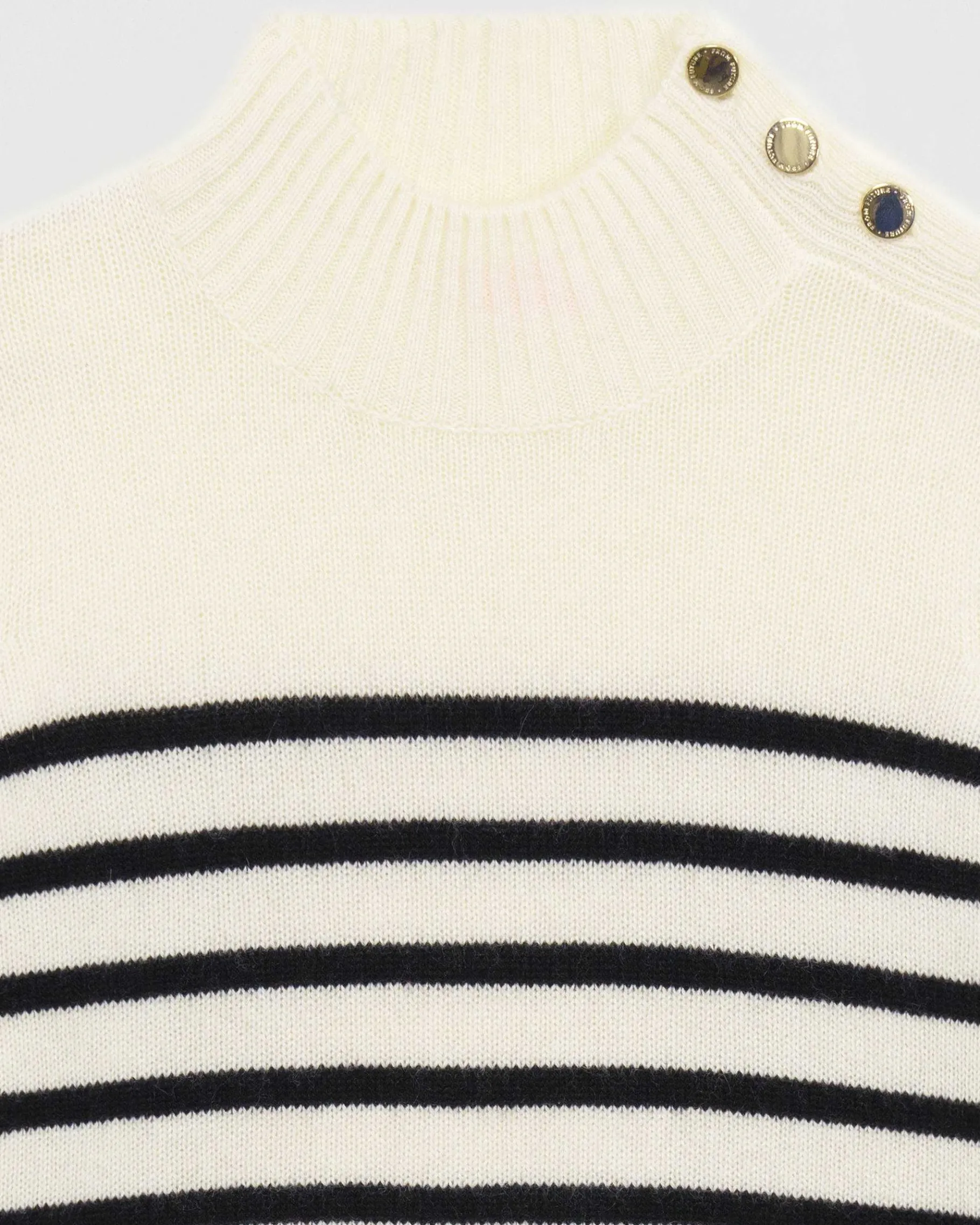 Best FROM FUTURE Pull Col Montant Mariniere A Boutons Ecru