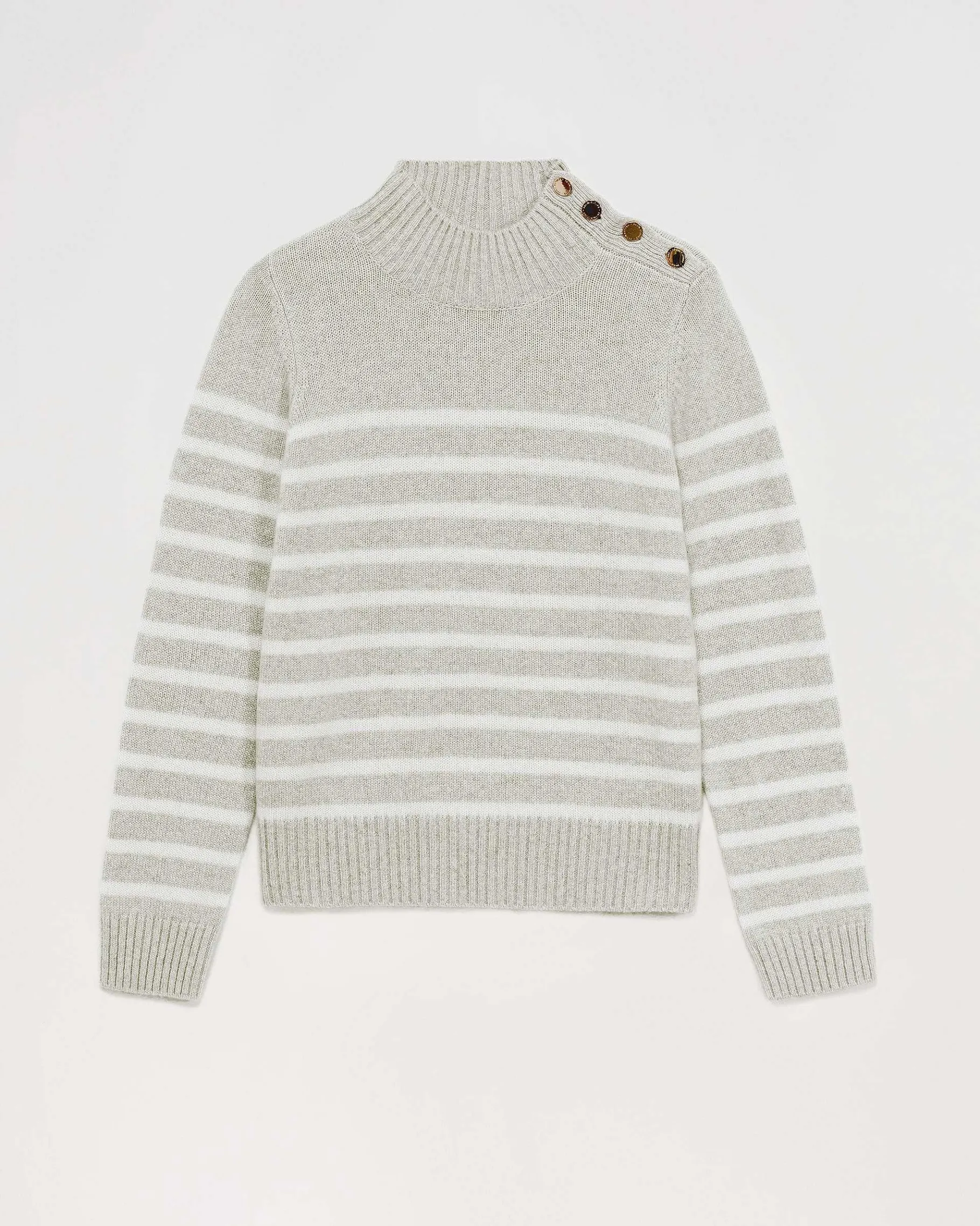 Sale FROM FUTURE Pull Col Montant Mariniere A Boutons Gris Chine Clair