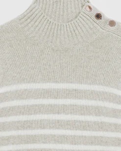 Sale FROM FUTURE Pull Col Montant Mariniere A Boutons Gris Chine Clair