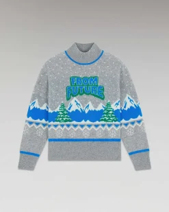Hot FROM FUTURE Pull Col Montant Norvegien Gris Chine Fonce