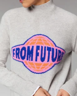 FROM FUTURE Pull Col Montant Planete Leger Gris Chine Clair