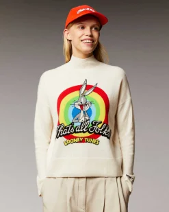 Hot FROM FUTURE Pull Col Montant That'S All Folks Looney Tunes Ecru