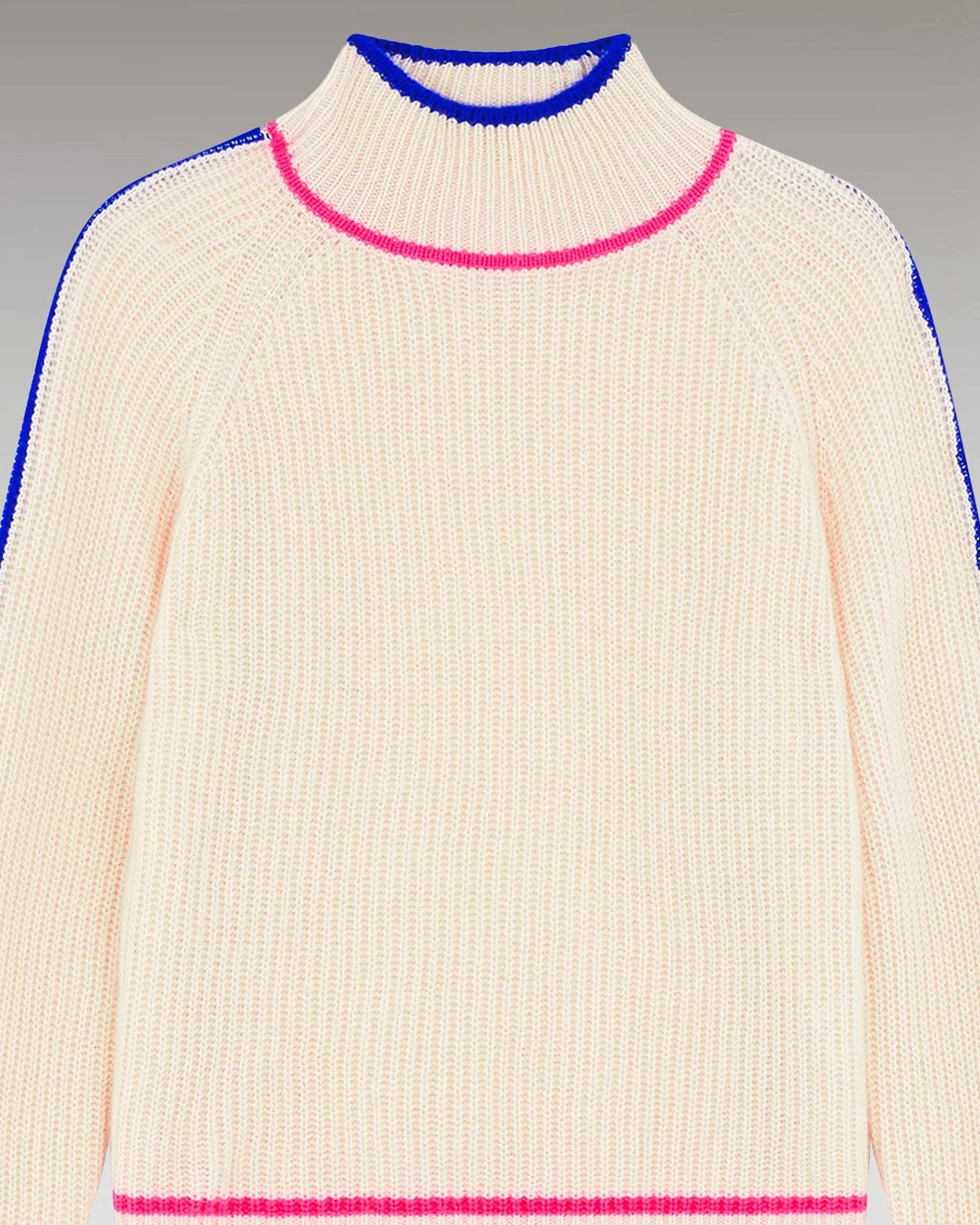 Hot FROM FUTURE Pull Col Montant Tricolore Maille Perlee Sable