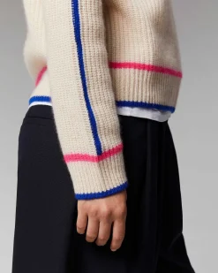 New FROM FUTURE Pull Col Montant Tricolore Maille Perlee Gris Chine Clair