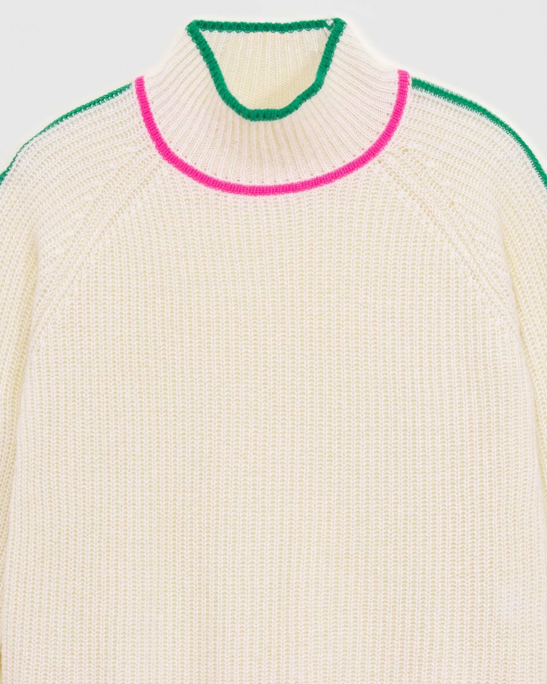 Best FROM FUTURE Pull Col Montant Tricolore Maille Perlee Ecru