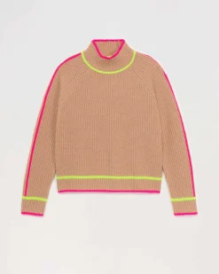 New FROM FUTURE Pull Col Montant Tricolore Maille Perlee