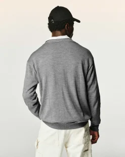 Clearance FROM FUTURE Pull Col Polo Gris Chine Fonce