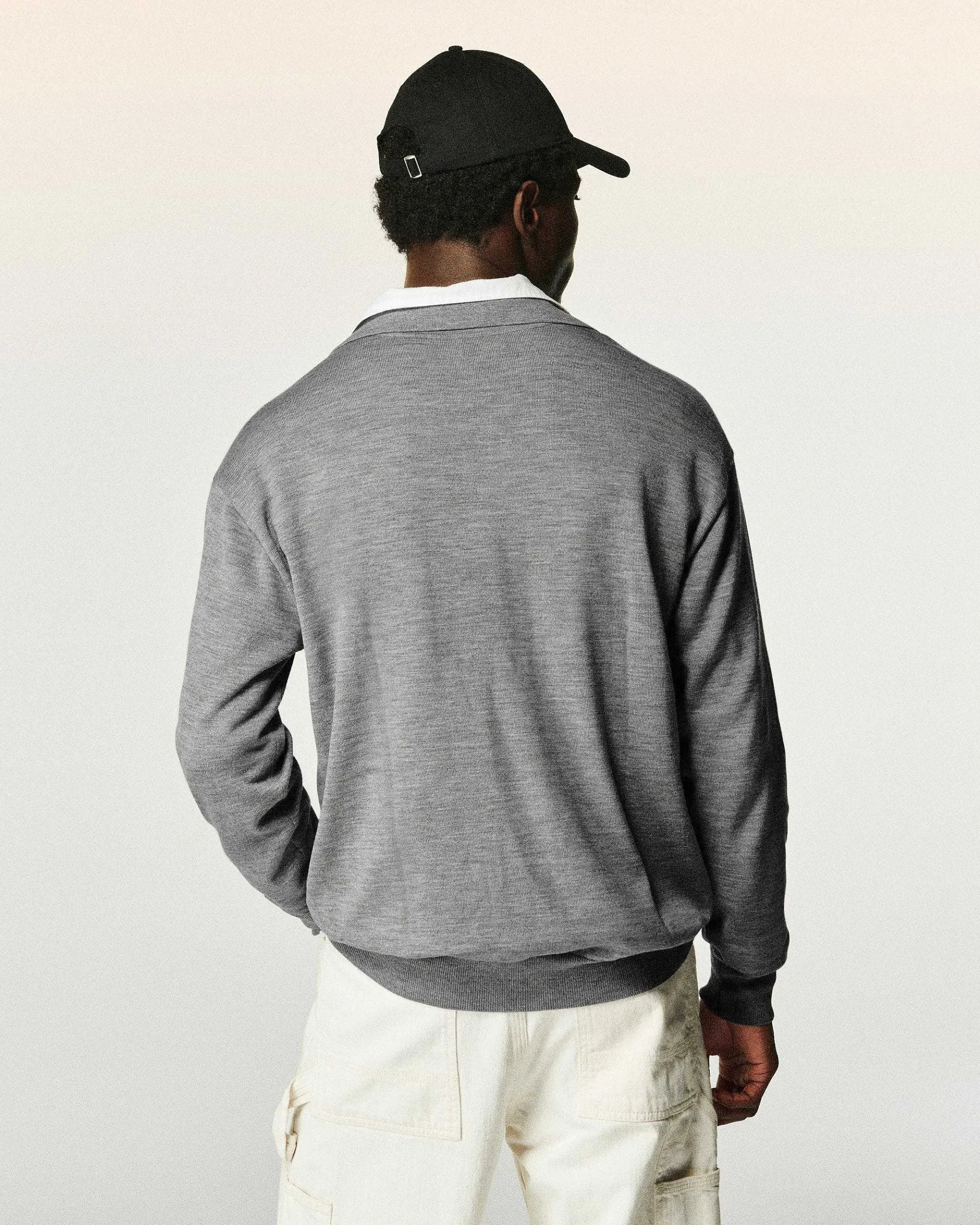 Clearance FROM FUTURE Pull Col Polo Gris Chine Fonce