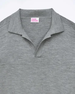 Clearance FROM FUTURE Pull Col Polo Gris Chine Fonce