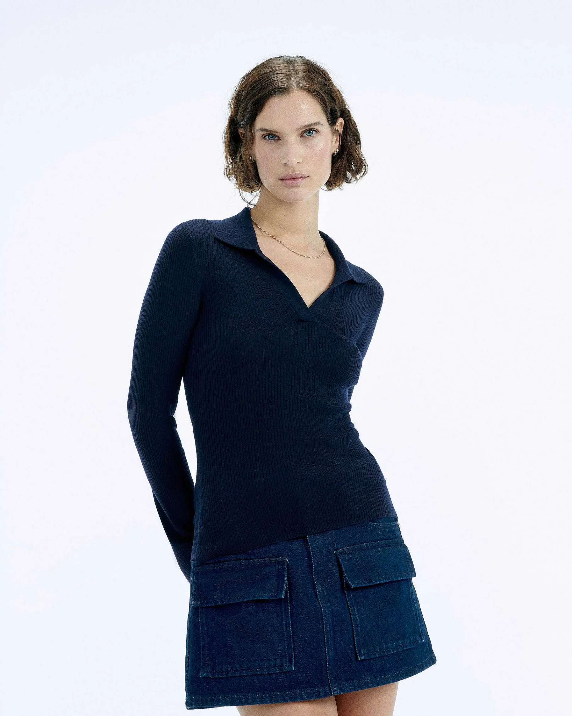 Sale FROM FUTURE Pull Col Polo A Cotes Bijou Navy