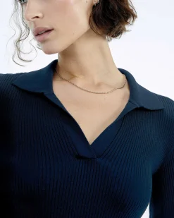Sale FROM FUTURE Pull Col Polo A Cotes Bijou Navy