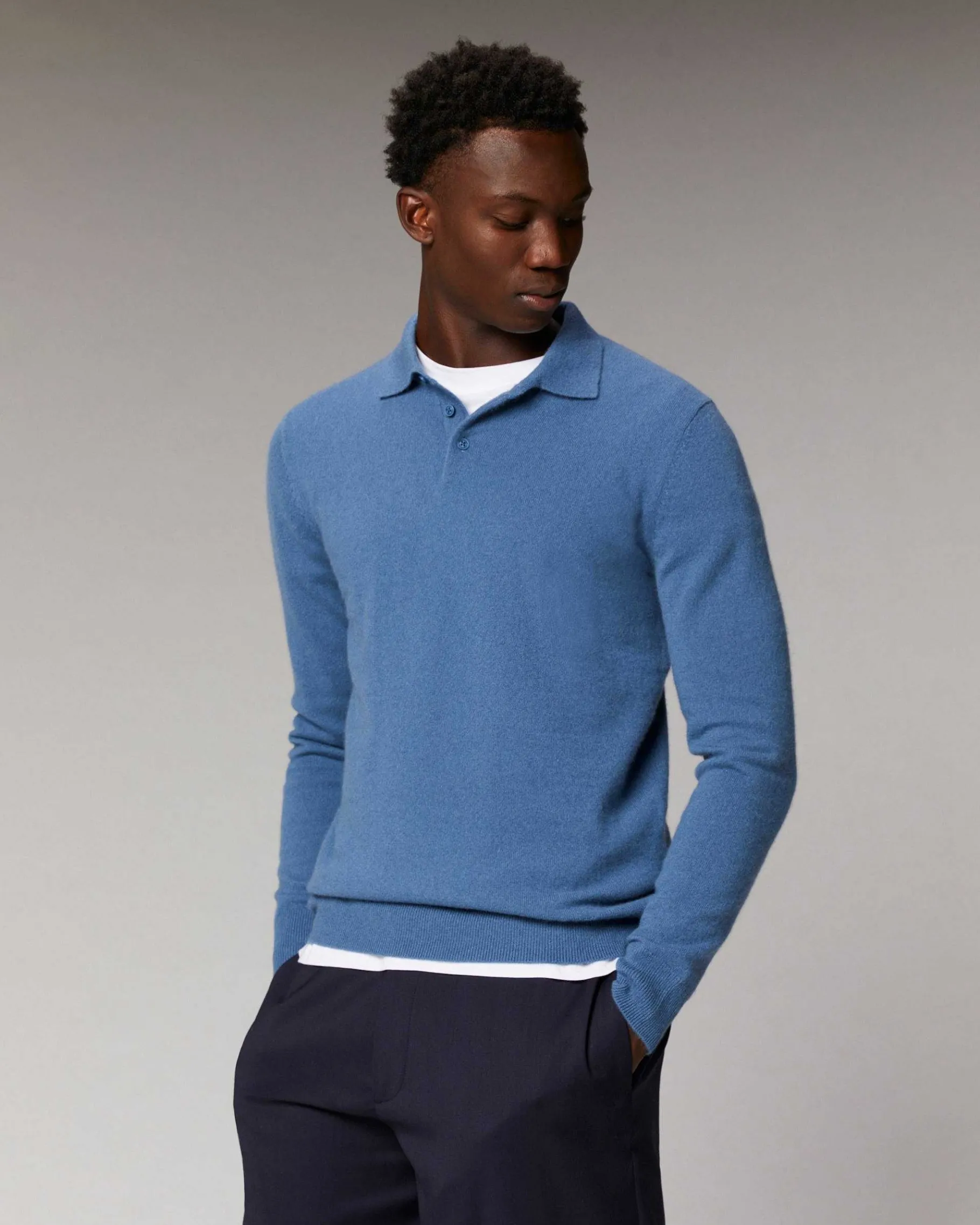 New FROM FUTURE Pull Col Polo Basique Navy