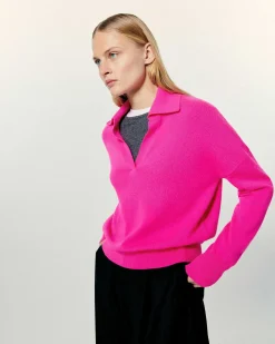 Sale FROM FUTURE Pull Col Polo Basique Flash Pink