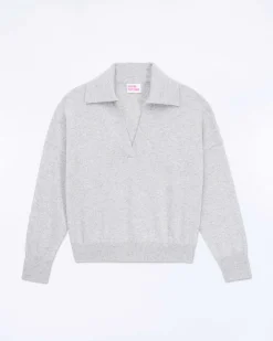 FROM FUTURE Pull Col Polo Basique Gris Chine Clair