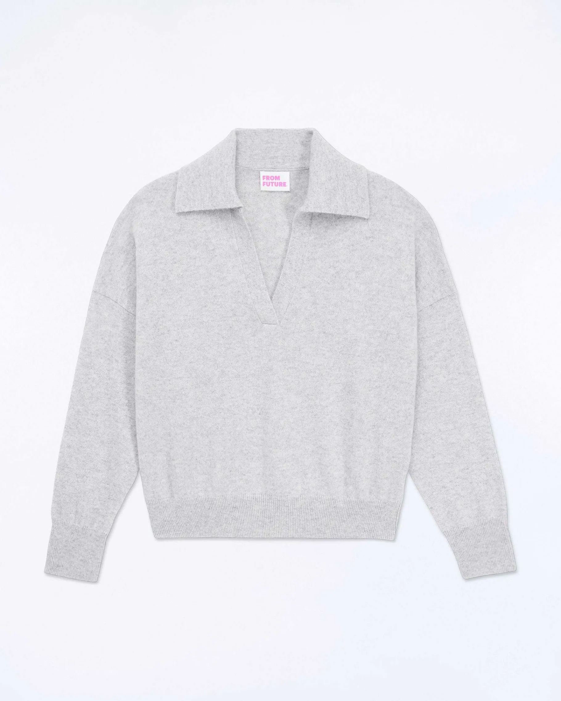FROM FUTURE Pull Col Polo Basique Gris Chine Clair