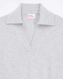 FROM FUTURE Pull Col Polo Basique Gris Chine Clair