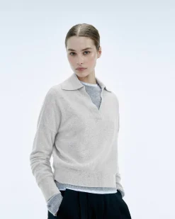 FROM FUTURE Pull Col Polo Basique Gris Chine Clair