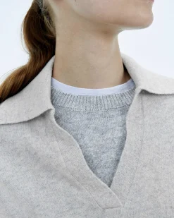 FROM FUTURE Pull Col Polo Basique Gris Chine Clair