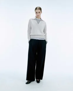 FROM FUTURE Pull Col Polo Basique Gris Chine Clair