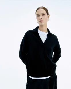 Discount FROM FUTURE Pull Col Polo Basique Noir