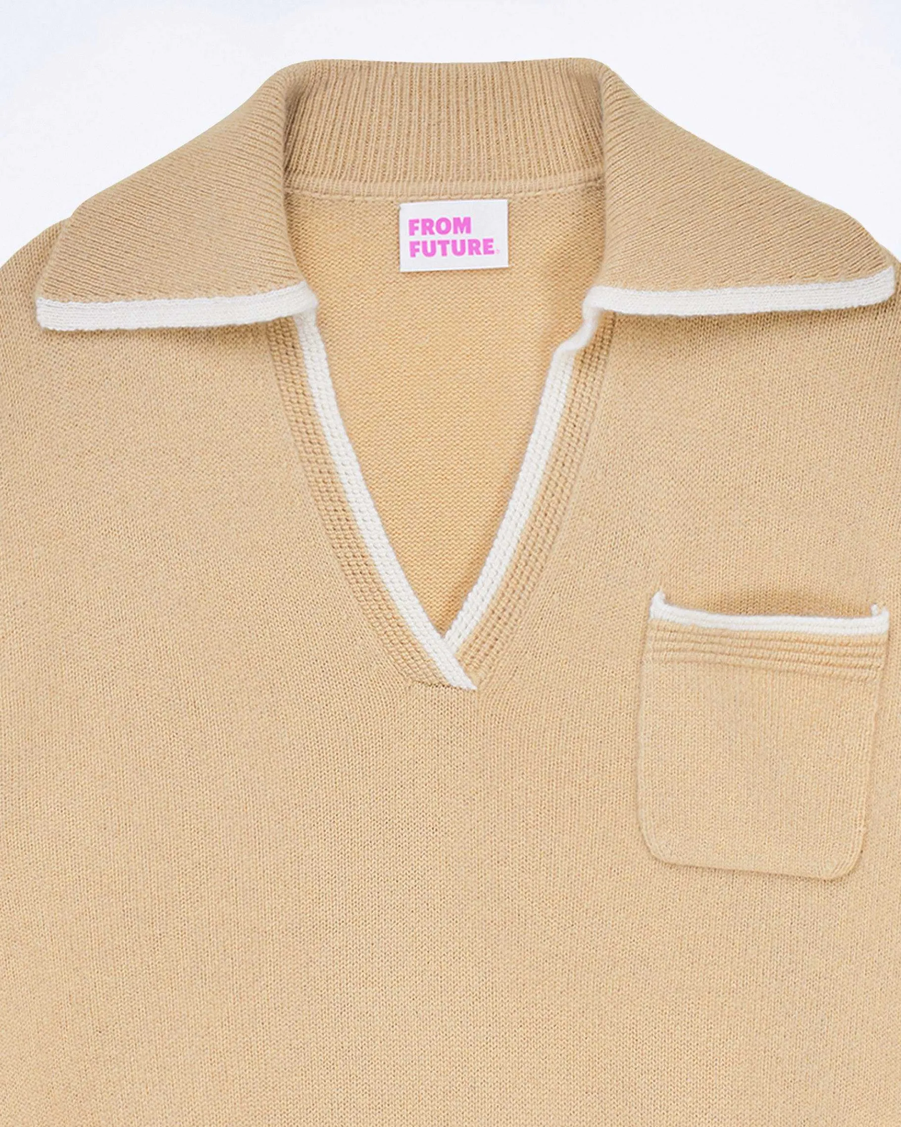 FROM FUTURE Pull Col Polo Bicolore Beige