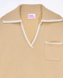 Sale FROM FUTURE Pull Col Polo Bicolore Beige