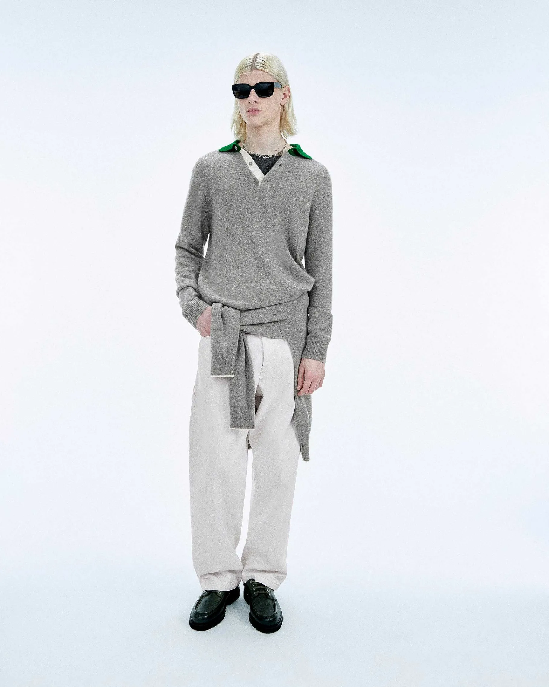 Outlet FROM FUTURE Pull Col Polo Contraste Gris Chine Fonce