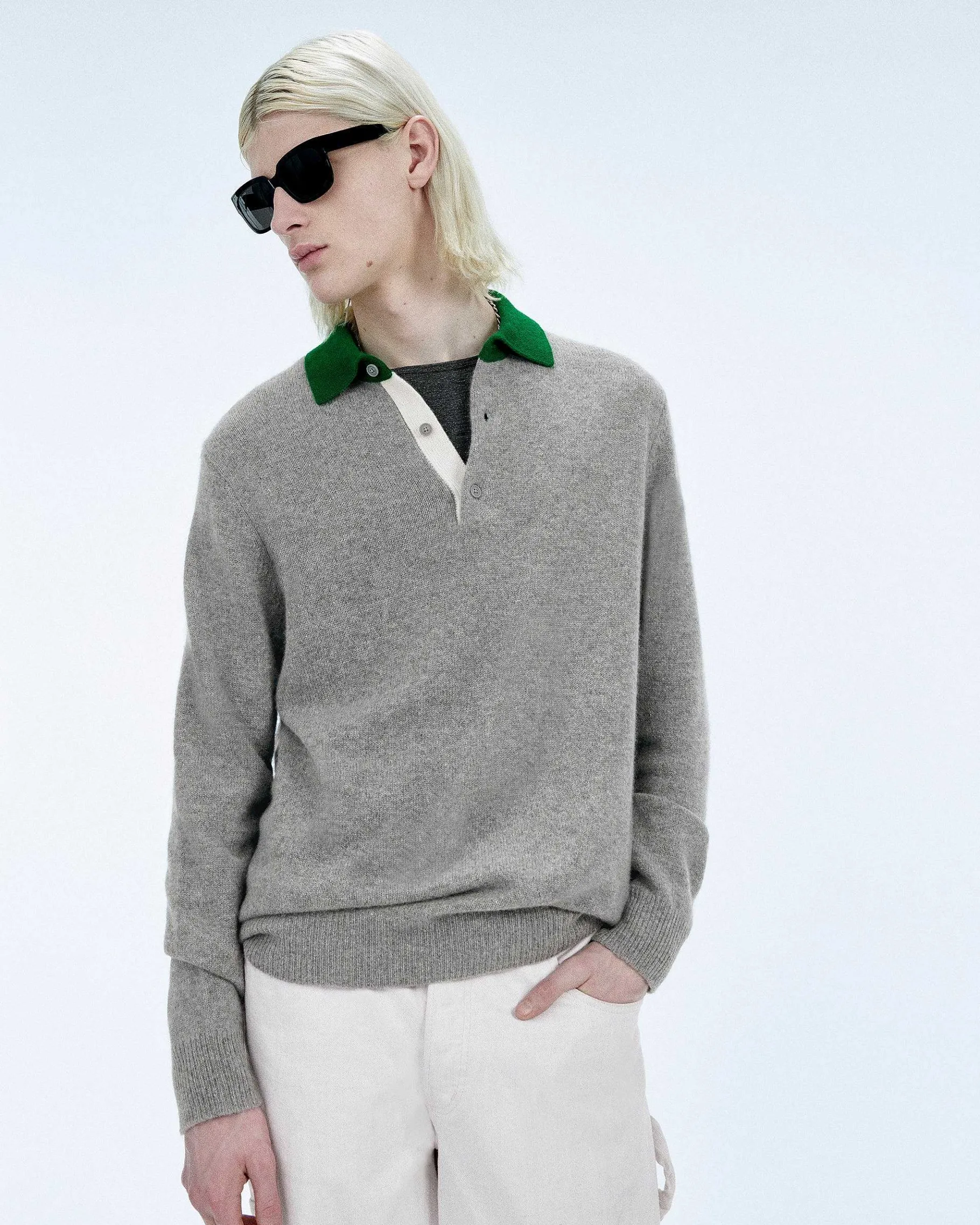 Sale FROM FUTURE Pull Col Polo Contraste Gris Chine Fonce
