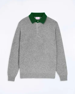 Sale FROM FUTURE Pull Col Polo Contraste Gris Chine Fonce