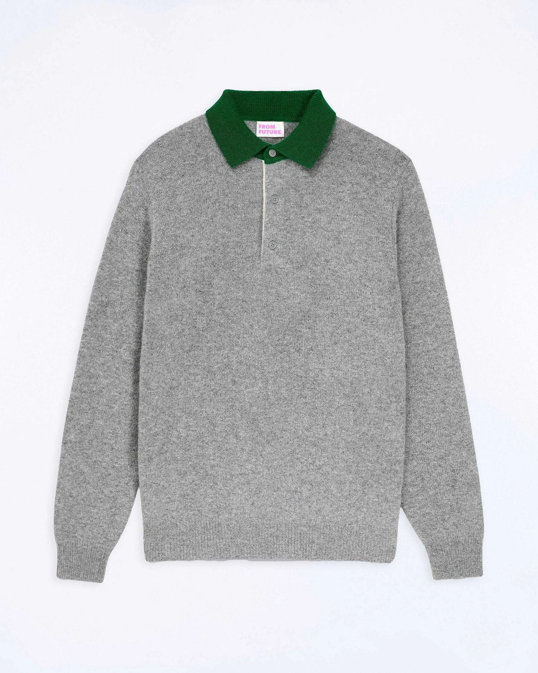 Sale FROM FUTURE Pull Col Polo Contraste Gris Chine Fonce