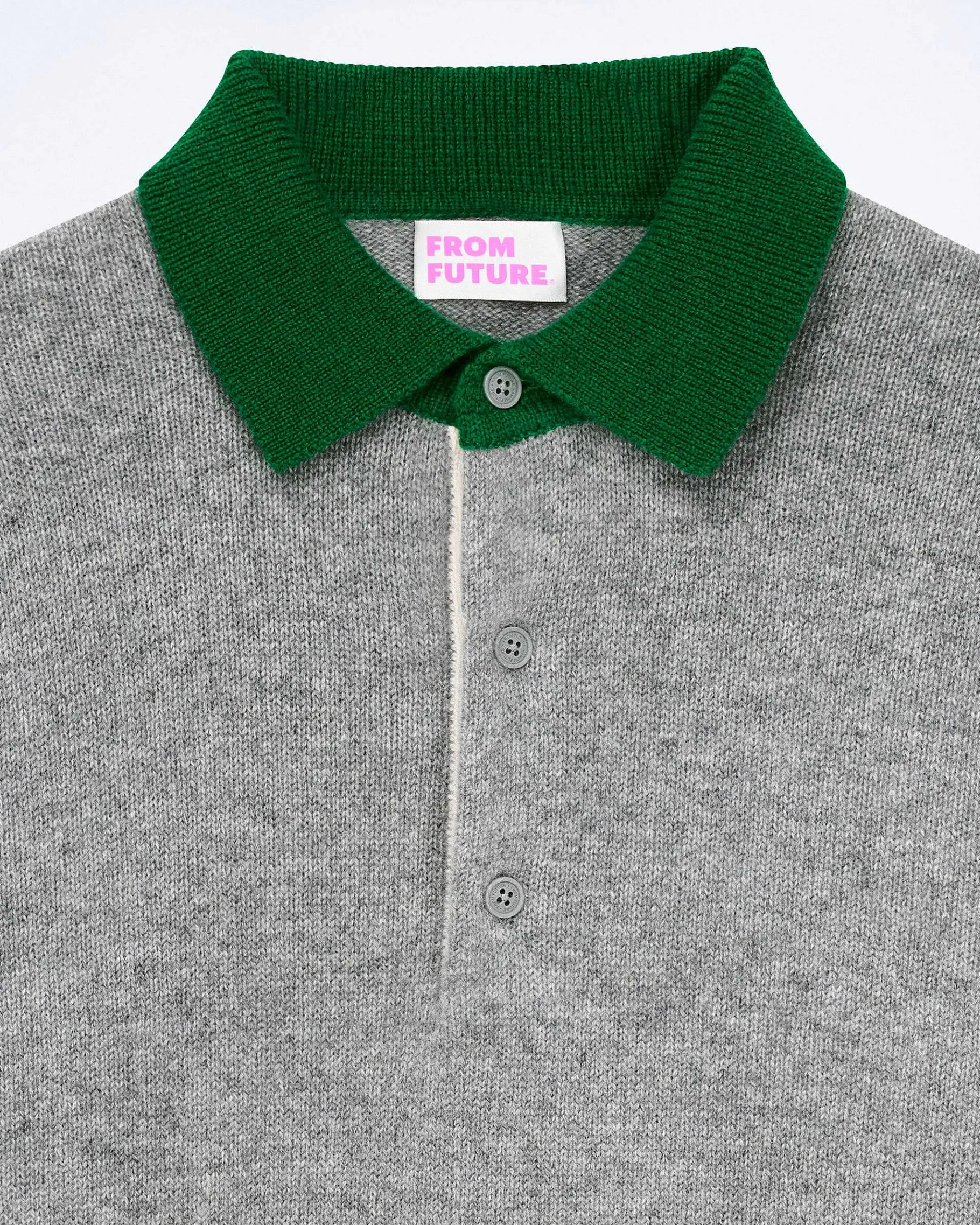Sale FROM FUTURE Pull Col Polo Contraste Gris Chine Fonce