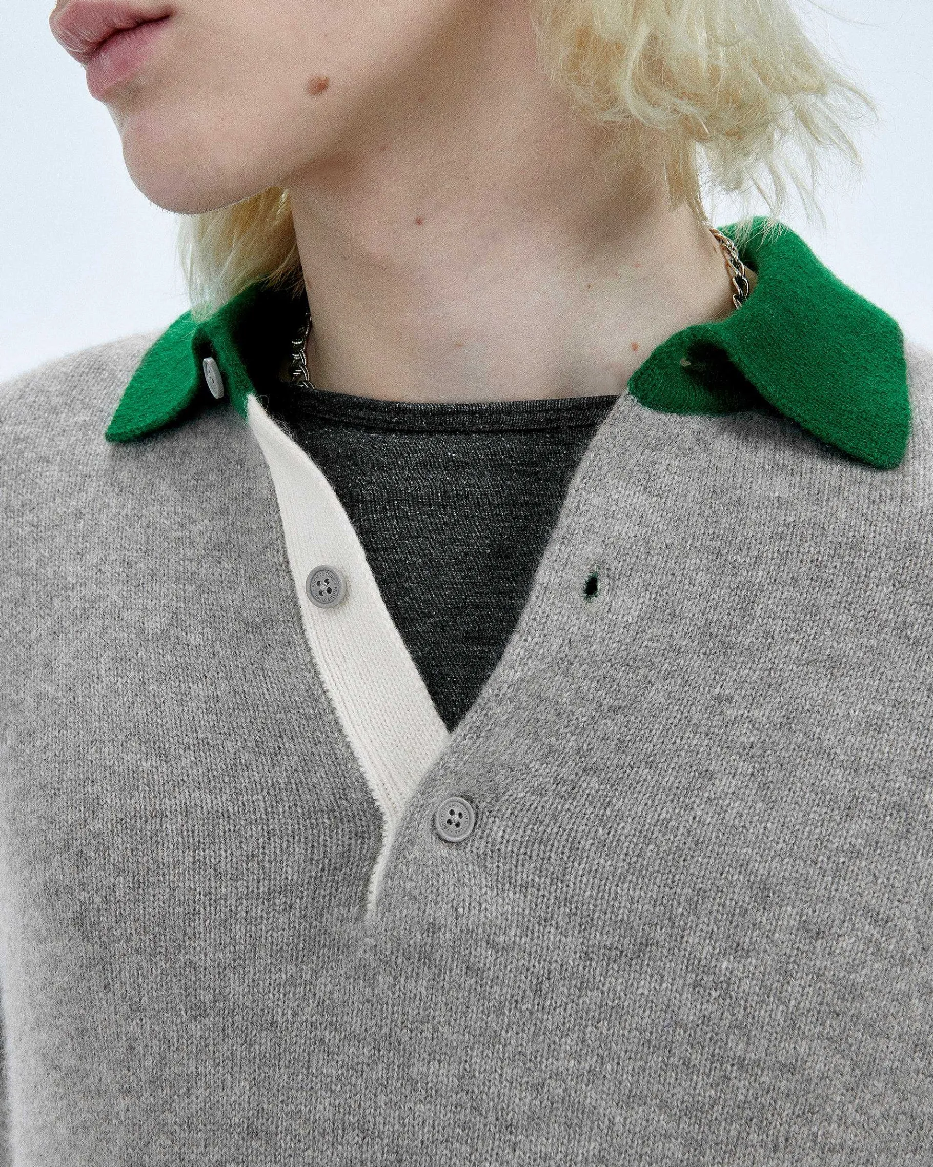 Sale FROM FUTURE Pull Col Polo Contraste Gris Chine Fonce