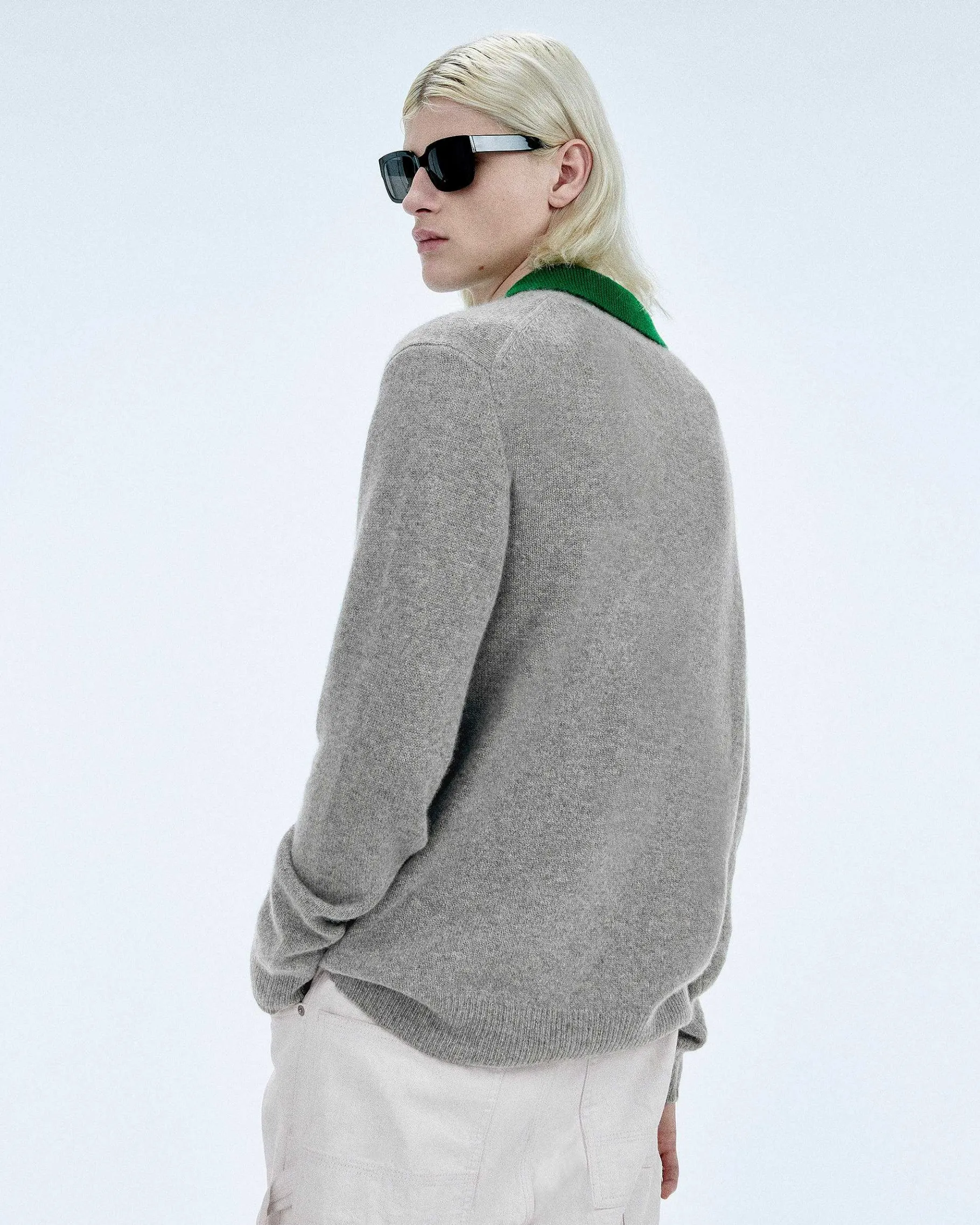 Sale FROM FUTURE Pull Col Polo Contraste Gris Chine Fonce
